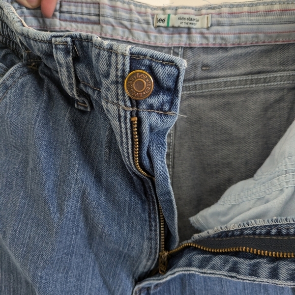 Vintage Lee Paper Bag/Elastic Waist Medium Wash Jeans sz 14 90s Straight Leg - Picture 7 of 10